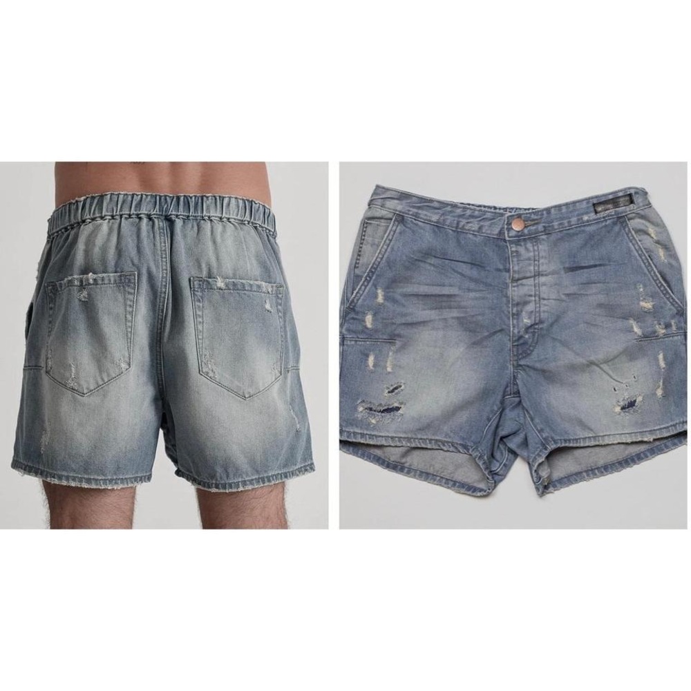 Man X One Teaspoon‎ NEW Distressed Mr Blonde Denim Shorts Blue Jack Size 28 - Picture 2 of 8